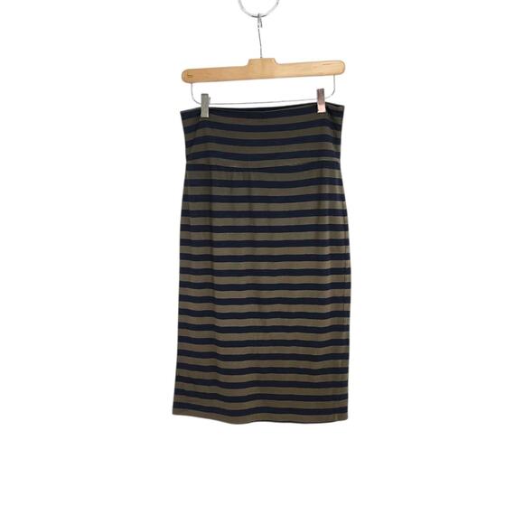 Splendid Navy Blue Olive Green Striped Roll Waist Casual Pencil Skirt Size Small - Picture 1 of 8